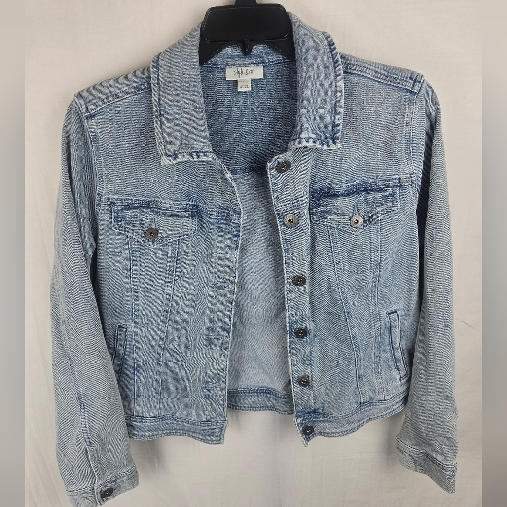 Style & Co Women Light Blue Long Sleeve Denim Jacket Sz L